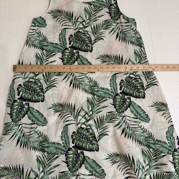 C‎ &C California Linen Dress Womens Small Green And White Leaf Pockets Swing - Picture 5 of 16
